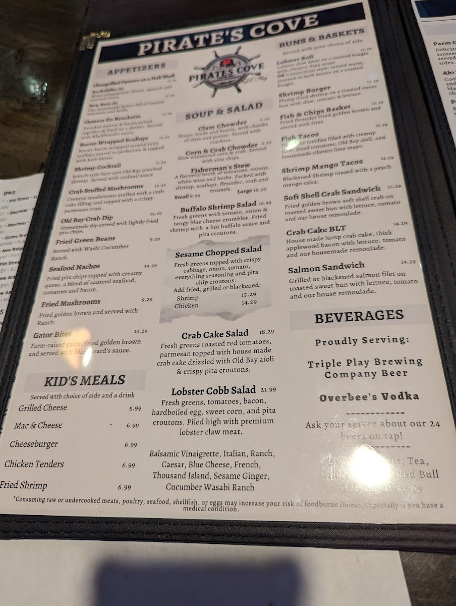 Menu Pirates Cove Triple Play Seafood And Oyster Bar-10